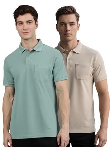 Image of Lux Cozi Men's Cotton Blend Polo T-Shirt with Chest Pocket | Collar T-Shirts for Men | Half Sleeves | Plain - Regular Fit (Pack of 2)
