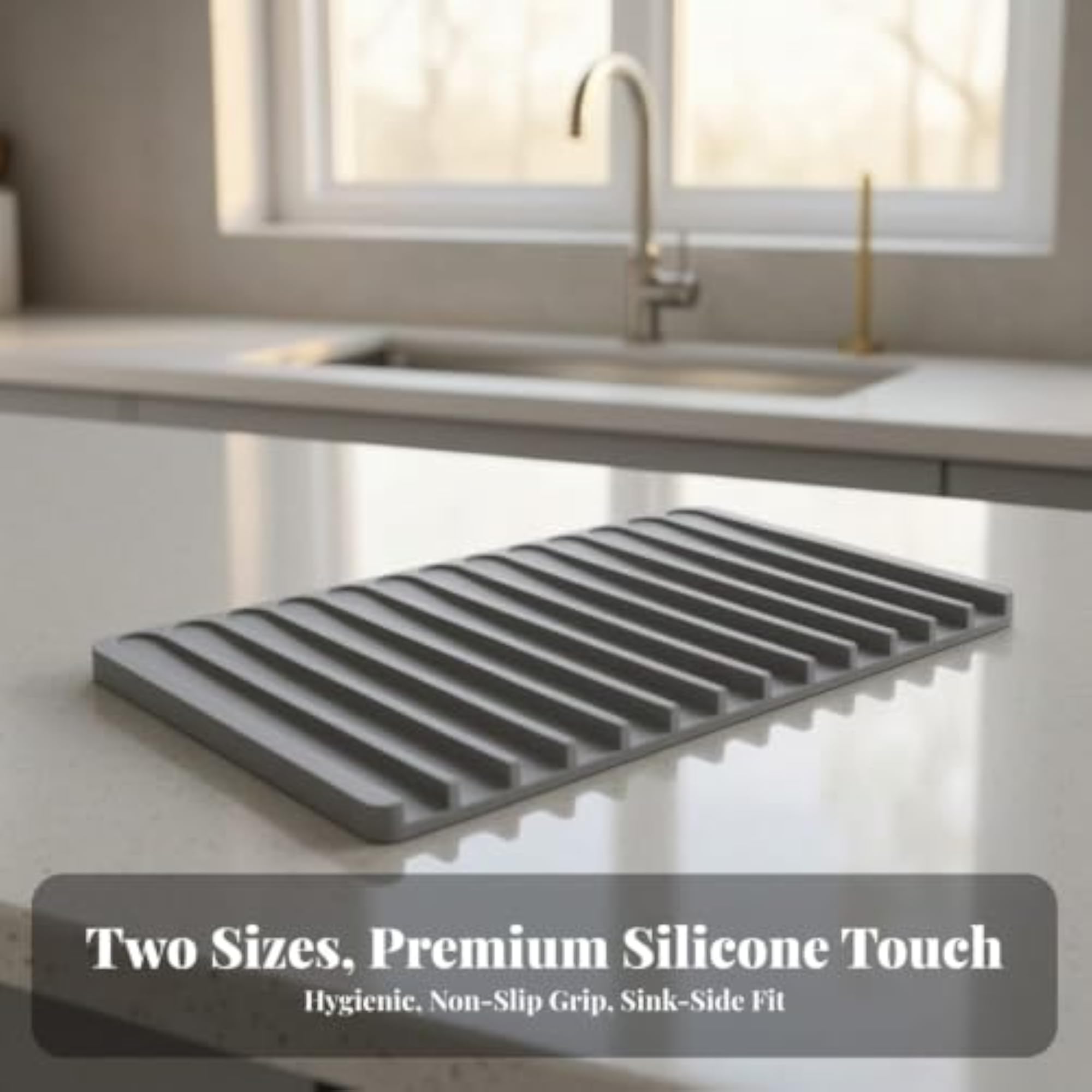 Self-Draining Dish Drying Mat, Sloped Silicone Design, Easy Clean