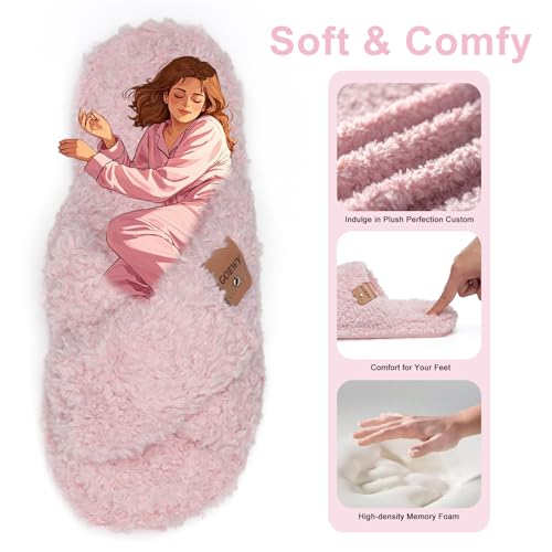 Image of GOEWY Fuzzy Open Toe Slippers for Women Cozy Memory Foam House Shoes Indoor