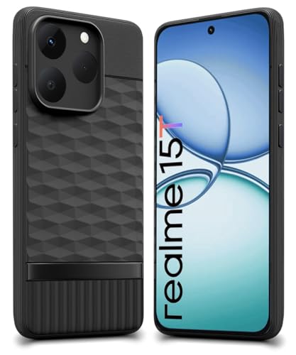 Image of WOW IMAGINE Back Cover for Realme 15T 5G | Realme Narzo 90 5G with Hexa Cube Design | Ultra Soft Rubberised Case | Inner Velvet Fabric | Matte Silicone Flexible Mobile Case | Camera Protection - Black