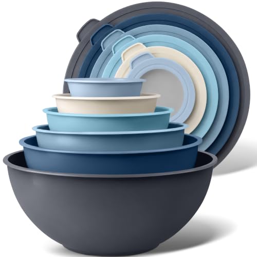 Image of Zulay Kitchen 12 Piece Plastic Mixing Bowls with Leak-Proof Lids Set - Microwave and Freezer Safe Kitchen Mixing Bowls for Preparing, Serving and Storing - Large Nesting Bowls (Twilight Ombre)