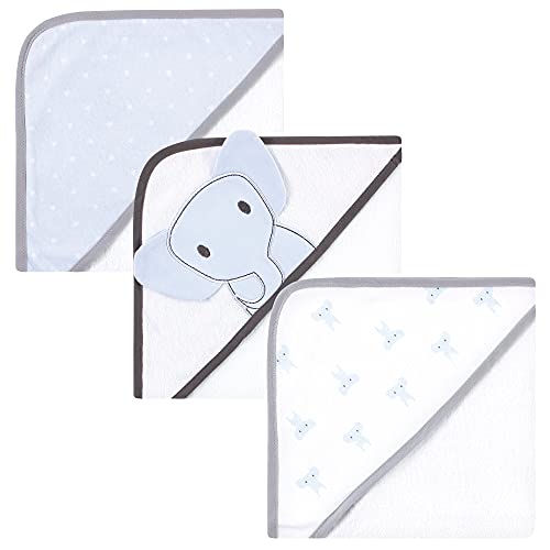 Image of Hudson Baby Unisex Baby Cotton Rich Hooded Towels, Blue Elephant, One Size