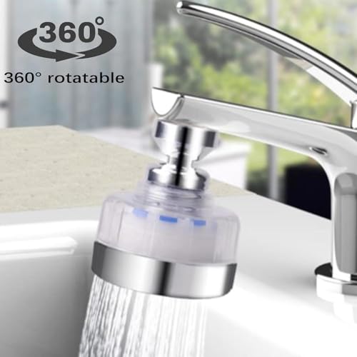 360 ° drehbarer Wasserhahnfilter für Badezimmer, entfernt Schwermetalle und hartes Wasser. Wasserhahnfilter für Küche und Bad mit 2 austauschbaren Filterelementen.