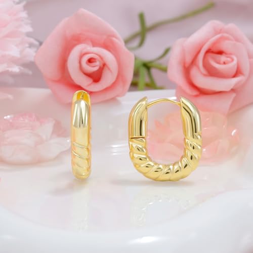 U Shaped Hoop Earrings for Women - Sterling Silver Gold Chunky Earrings Hypoallergenic Classic Hoop Earrings for Sensitive Ear for Women4