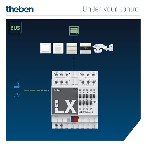 Theben 4800450 LUXORliving J4 I 4-Kanal REG-Jalousieaktor I Steuern von Antrieben für Jalousien, Rollladen, Raffstore, Sicht- und Sonnenschutzeinrichten I Für KNX Smart-Home System LUXORliving