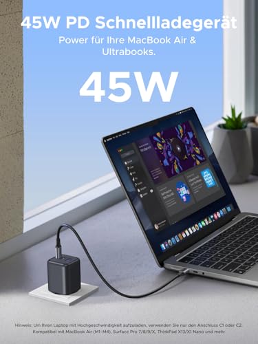 UGREEN 45W USB C Ladegerät 3-Port PPS Schnellladegerät 25W PD Netzteil GaN Charger Adapter kompatibel mit Galaxy S25 Ultra, S24, iPhone 17 Pro Max, MacBook Air, iPad, Tab A8, Pixel 9, HomePod