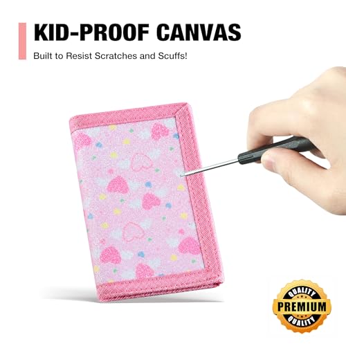 Image of Kids Wallets for Girls, Little Girls Wallet for Kids, Wallet for Teen Girls, Toddler Wallet for Girls with Magic Sticker, RFID Nylon Wallet /Canvas Wallet with Coin Pocket for Gifts, Pink Heart