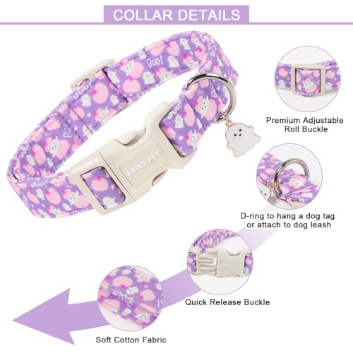 Image of ARING PET Halloween Dog Collar for Puppy Small Medium Large Dog-Purple XS | Cute Festival Spooky Night Ghost Doggy Collars for XS S M L XL Boy Girl Dog, Soft Comfy Sturdy, Trick or Treat Party Parade
