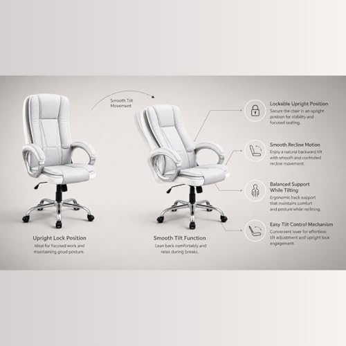 Image of activa Ergonomic Office Chair | Leatherette Seating Chair with Adjustable Height | 3-Year Warranty | 360 Revovling Chair| Comfortable Padded Seating /Suitable for Office /Study (Venture, White & Grey)