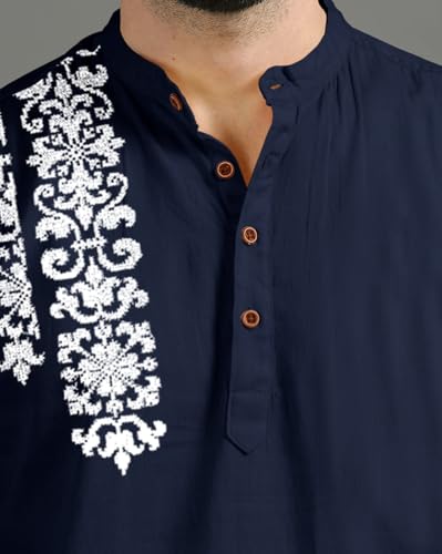 Image of FINIVO FASHION Men's Regular Fit Cotton Blend Kurta Shirt | Full Sleeve Ethnic Shirt with Mandarin Collar and Button Placket | Casual Kurta for Daily and Traditional Use