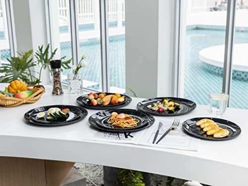 Unbreakable And Reusable 8.75-Inches Melamine Dinner Plates, Set Of 6 Black, Dishwasher Safe, Bpa Free, Use For Dessert, Salad, Appetizer Etc #TOP5