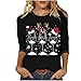 Ugly Christmas Sweater Women Funny Red Wine Glass Graphic Sweatshirts Three Quarter Sleeve Blouse 3/4 Sleeve Xmas Holiday Tops Plus Size Casual Cotton Pullover Tunics Vintage Party Tees Gifts