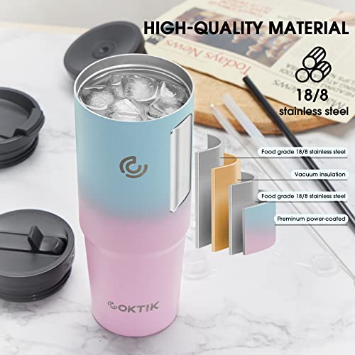 Coktik 32 Oz Insulated Tumbler, With 3 Lids(2 Straws/Flip) Stainless Steel Double Vacuum Coffee Tumbler Cup, Leakproof Travel Mug,Keeps Cold And Hot #TOP1
