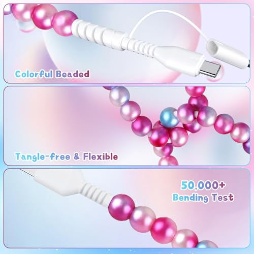 Image of Aolcev USB C Cable for iPhone Charging Cord 3.3FT 2 in 1 Multi Cute Beaded Phone Charger MFi Certified USB A to USB C Fast Charging Cable Type C Charger Cord for iPhone 17 16 15 14 Pro Max Fade Blue