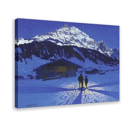 Adelboden Waldemar Fink affiche toile tendue décoration murale paysage 30cm