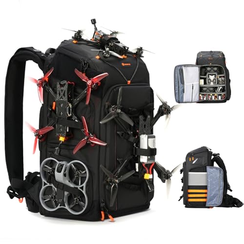 TARION FPV Drone Backpack 30L - Extra Large Camera Bag with 17in Laptop Compartment Waterproof Rain Cover - External Mounts for 7 Drones - FlightPro