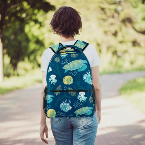 Sac à dos d'école imprimé tortues et méduses multicolore grand volume
