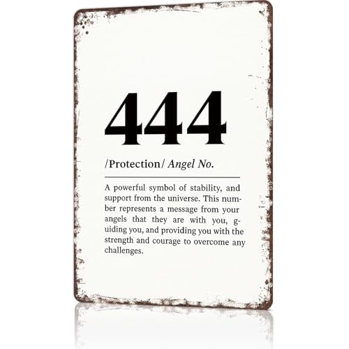 Vintage Metal Tin Signs Angel Number 444 Wall Art Poster for Garage Office Bar Bedroom Home Living Room Decor 8X12inch