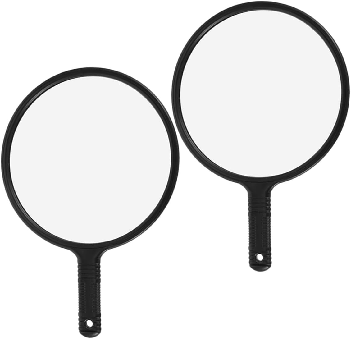 GLEAVI 2pcs Oversized Handheld Vanity Mirror with Handle Round Hairdressing Mirror for Self Hair Cutting and Travel Makeup Use