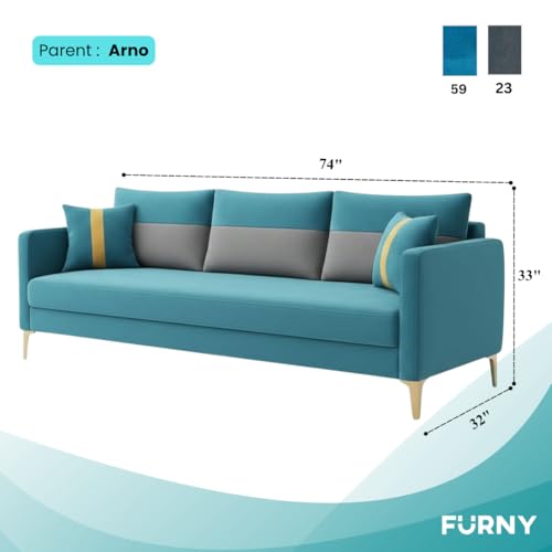 Image of FURNY Cassol 3 Seater Fabric Sofa Set (Aqua Blue-Dark Grey) Premium Velvet Finish | Durable Comfort | Ideal for Living Room