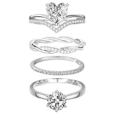 Jyeennar Juego de 4 anillos de aleación apilables delgados para mujer, fáciles de llevar, diseño de moda para uso diario, boda y compromiso