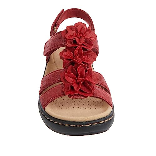 FFMA Sandals for Women Summer Flower Sandals Walking Sandals Leather Flower Vintage Casual Soft Footbed Orthopedic Arch-Support Sandals4