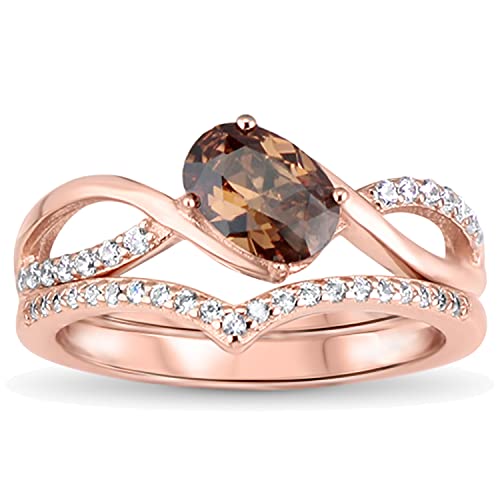 1 carat Simulated Chocolate Diamond Heart CZ Wedding Ring Set for Women Size 7