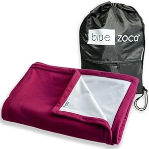 Blue Zoca Waterproof Travel Blanket | for Camping, Hiking, Outdoor Sporting Events, Picnics & More | Three Layers to Keep You Warm & Dry Anywhere | Machine Washable & Pet Friendly – 65x50in Merlot