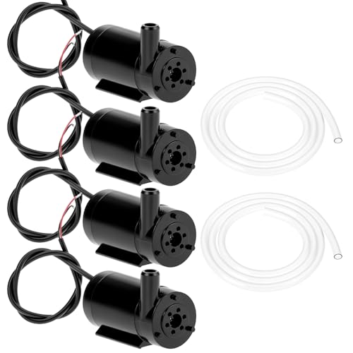 QWORK Mini Submersible Water Pump, 4Pcs DC 3-5V Water Pump with 2pcs TubingTubing(1M) for Fish Tank Aquariums Pond