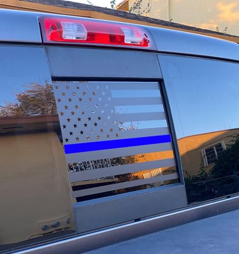 Image of Xinghe for 2019 2020 2021 2022 2023 2024 2025 Chevy Silverado GMC Sierra, Rear Middle Window American Flag Decals Stickers for Truck (Matte Black Blue Line, for 19-25 Sierra Silverado)