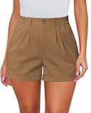 luvamia Pleated Shorts Women Brown Shorts for Women Womens Loose Shorts Womens High Waisted Shorts Spring Clothes for Women 2025 Comfy Shorts for Women Casual Summer Size Large Size 12 14