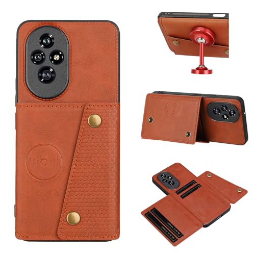 Image of for Honor 200 Pro 5G Case with Card Slots Kickstand Leather + TPU Phone Cover - Brown