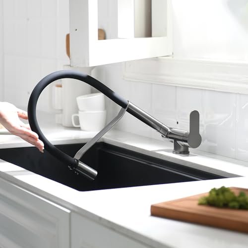 SJQKA Grifo Abatible Cocina, Modo Dual, Latón, Gris