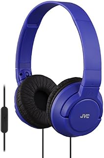 JVC Lightweight Flat Foldable On Ear Colorful Lightweight Foldable Headband with Mic, Blue (HASR185A)