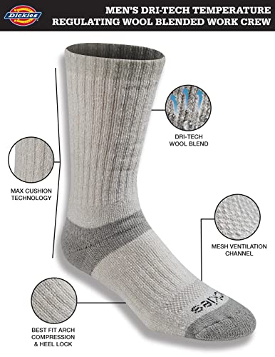 Dickies Men's Dri-tech Temperature Regulating Wool Blended Work Crew Socks, (6, 12 Pairs)2