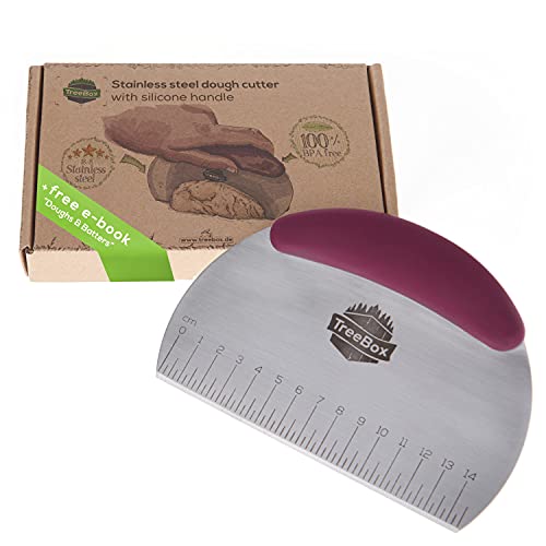 TreeBox Cortador profesional de masa de acero inoxidable y silicona – La espátula de masa moderno y sin plástico – Estable y resistente al calor – Perfecto para tartas, pasteles y galletas