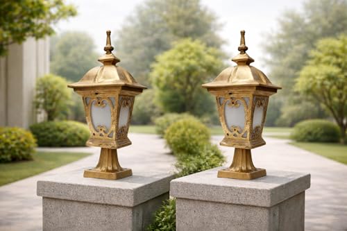 Image of Weldecor Outdoor Gate Pillar Lamp for Home Entrance Waterproof LED Garden Light (E27 Holder LED Bulb Comptaible) Antique Decorative Main Gate Post Lantern for Villa (Style7) (Style4)