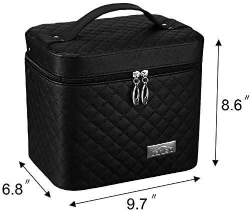 Image of Sooyee Makeup Bag with Mirror, Makeup Organizer Cosmetic Travel Bag with Fold Tray, Cosmetic Bags for Women Designed to Fit All Cosmetics Professional Makeup Case, Black
