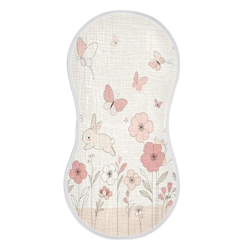 2 Pack Rabbits and Flowers Muslin Burp Cloths Cotton Absorbent Baby Burping Rags for Boys Girls Soft Newborn Burp Bibs, 22 x 11 Inch