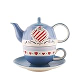 Mila Keramik Tee-Set Tea for One Good Times Teekanne ca. 400ml mit Tasse und Unter-Tasse EIN-Personen-Tee-Service mit romantischem Herz-Design als Valentinstags- oder Hochzeits-Geschenk