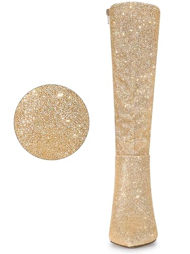 Allegra K Women's Sparkle Glitter Pointy Toe Stiletto Heel Knee High Boots2