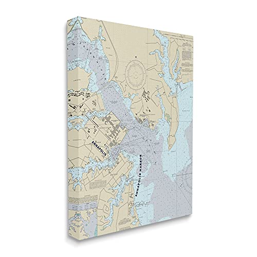 Stupell Industries Annapolis Harbor Nautical Map Traditional Cartography Chart, Designed by Daphne Polselli Canvas Wall Art, Grey