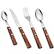 Besteck-Set mit Holzgriff| Edelstahl Besteck glänzend | inkl. Gabel, Löffel, Stahl, 4-teilig |Modernem und Schlichtem Design