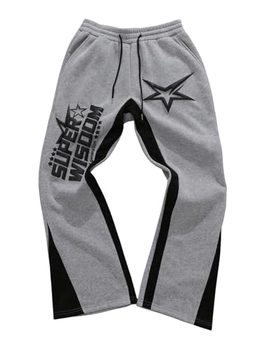 Milumia Men's Star Print Graphic Wide Leg Baggy Sweatpants Y2K Drawstring Track Pants Streetwear