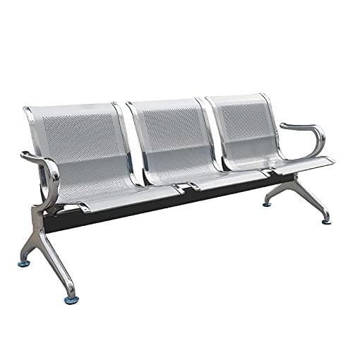 Image of Three Seater Waiting Area Chair, MS Chrome Finish, for Hospital Clinic Reception School University College Garden Public Places Tampels