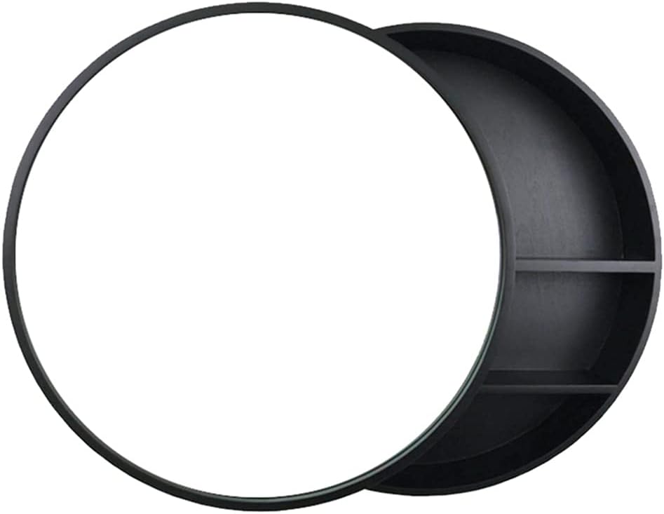 Cabinets Bathroom Round Wall-Mounted Wooden Storage Cabinet with Makeup Mirror Sliding Wooden Mirror Frame (Black 50cm)