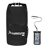 yumcute Bolsas Impermeables, 20L Bolsa Estanca Impermeable Set de Mochila Estanca con Funda de Móvil Bolsa Seca para Playa y Deportes al Aire Kayak Senderismo Esquí Pesca Escalada Camping (Negro)