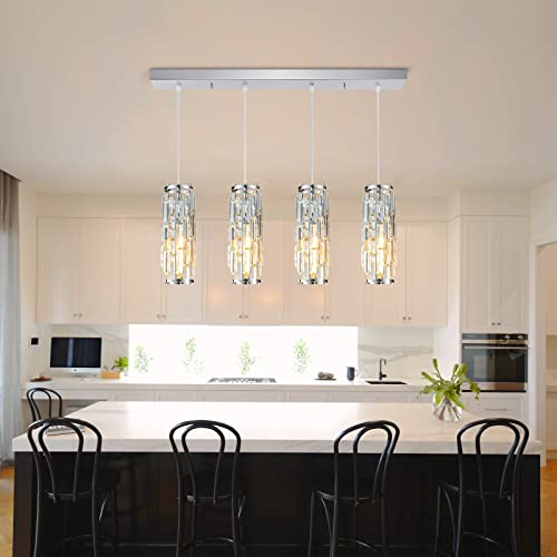 Lmqnine 4 Light Chrome Pendant Lighting Modern Pendant Light, Mini Crystal Chandeliers,Adjustable Pendant Light Fixture For Kitchen Island Dinning Room Bedroom(Chrome 4-Light) #TOP7