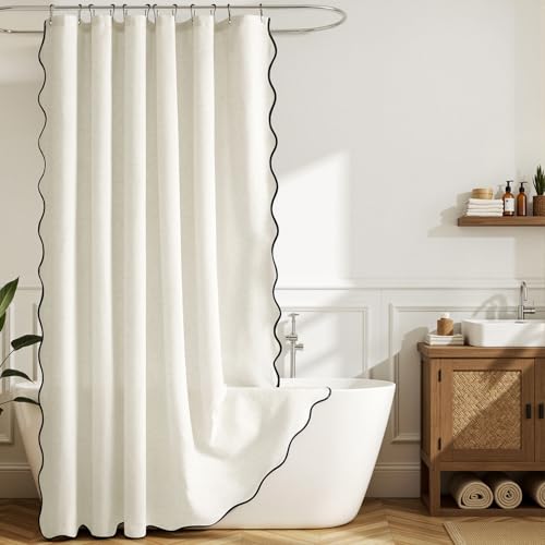 MIULEE 84" Long White Scalloped Linen Shower Curtain 72W x 84L by MIULEE - Used condition - Image 6