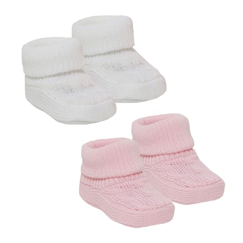 Royal Icon 2 x Pairs Baby Booties 0-3 Months - Warm and Safe Baby Slippers-Baby Boots Stylish-Newborn Baby Boys Girls Bootees - Ideal for Indoor and Outdoor Use Ri352 (White/Pink Ri403)